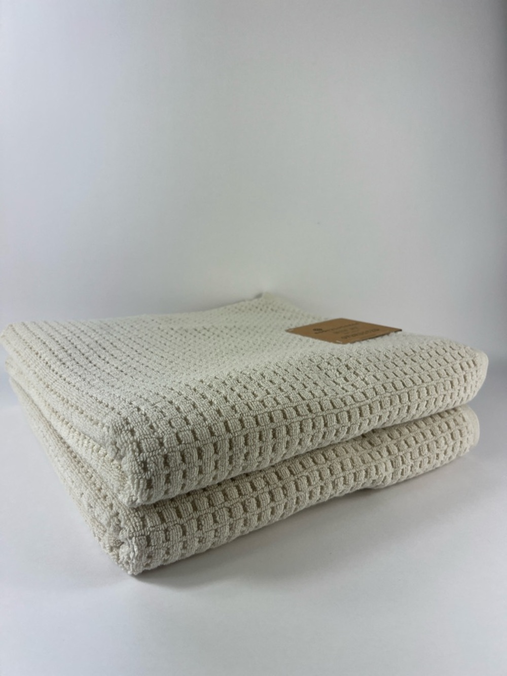 Ecoexistence Oversized Bath Towel Set Tan Waffle Cotton Quick Dry Set of 2 NEW